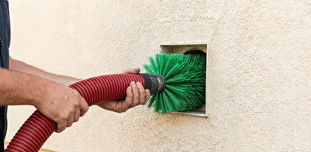 Air duct cleaning brush removing debris from a vent opening in New Haven, CT