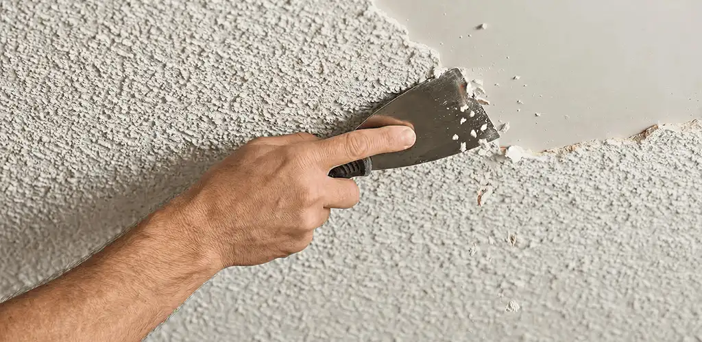 Popcorn ceiling removal scraping off textured ceiling finish in New Haven, CT