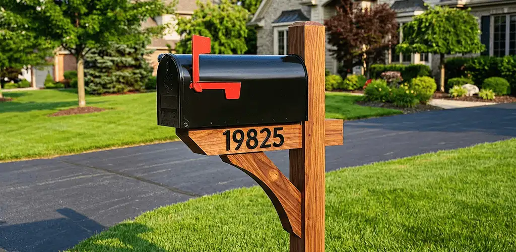 New mailbox installation with post and address number for a home in New Haven, CT